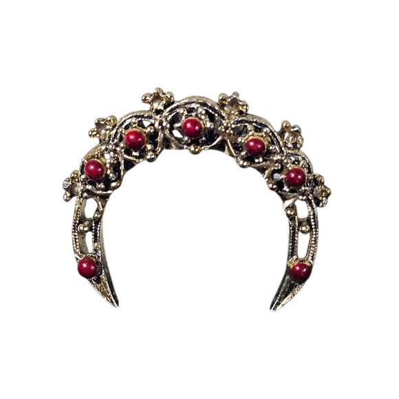 Gerry Weber Jewelry - Vintage Brooch Gerry Weber Crescent Moon Pin Gold Tone Red Enamel Art Deco